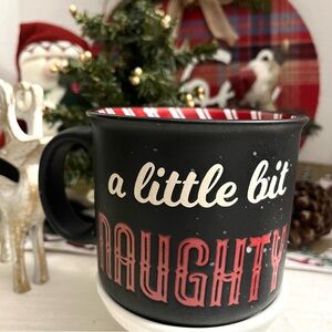 Christmas Mug “A Little Bit Naughty” Black w Red & White Accent Ceramic Mug